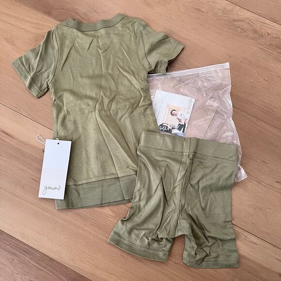 NWT Goumi Kids Artichoke Biker Set SZ 2T Toddler Shorts Tee Bamboo Green Organic - Picture 3 of 3